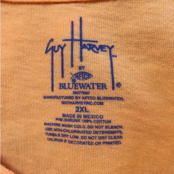 Guy Harvey AFICO Blue Water 2XL Orange Short Sleeve T-Shirt with Marlin and Gulf - Picture 4 of 5